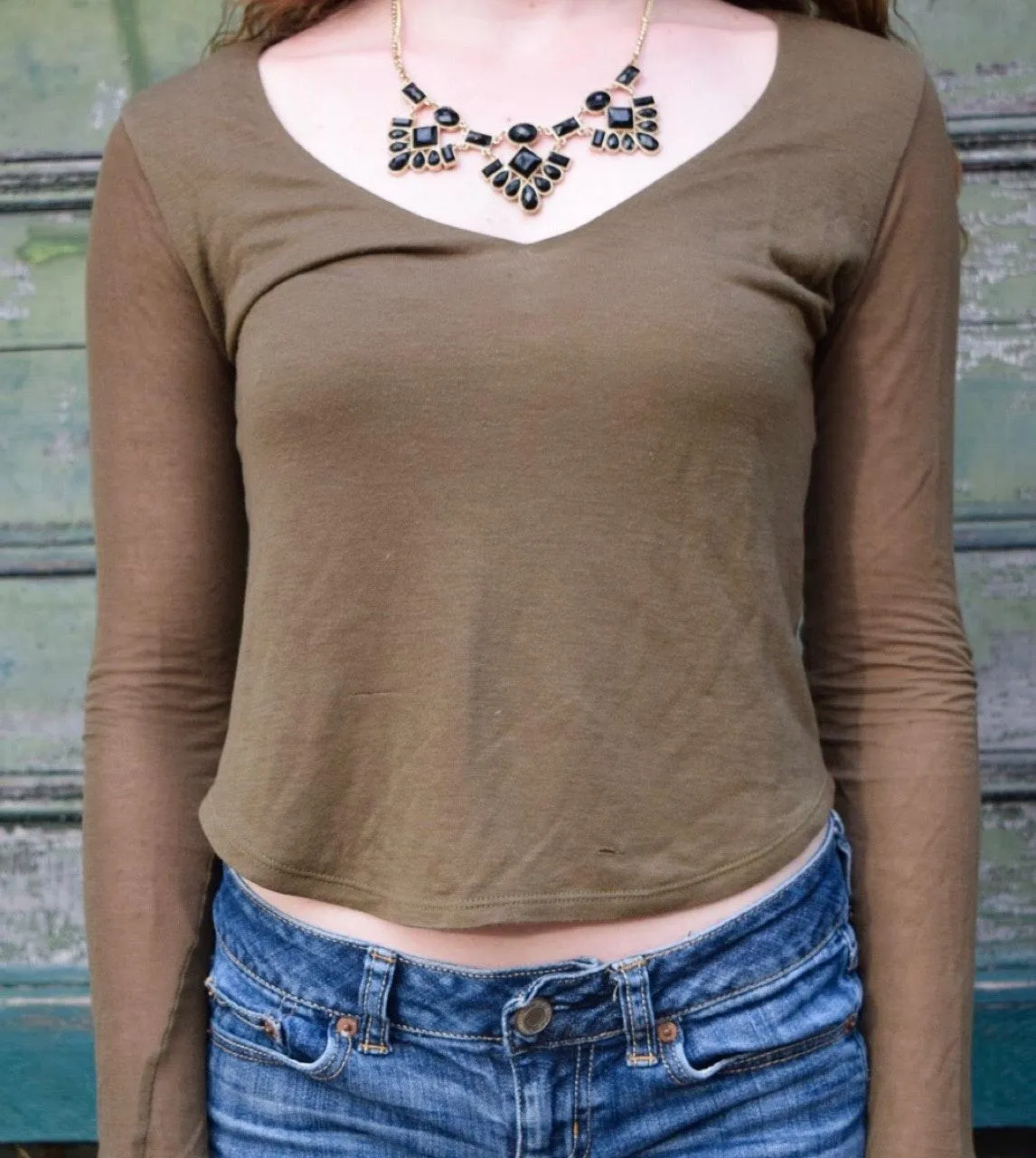 Army Green Long Sleeve T Shirt - Image 2