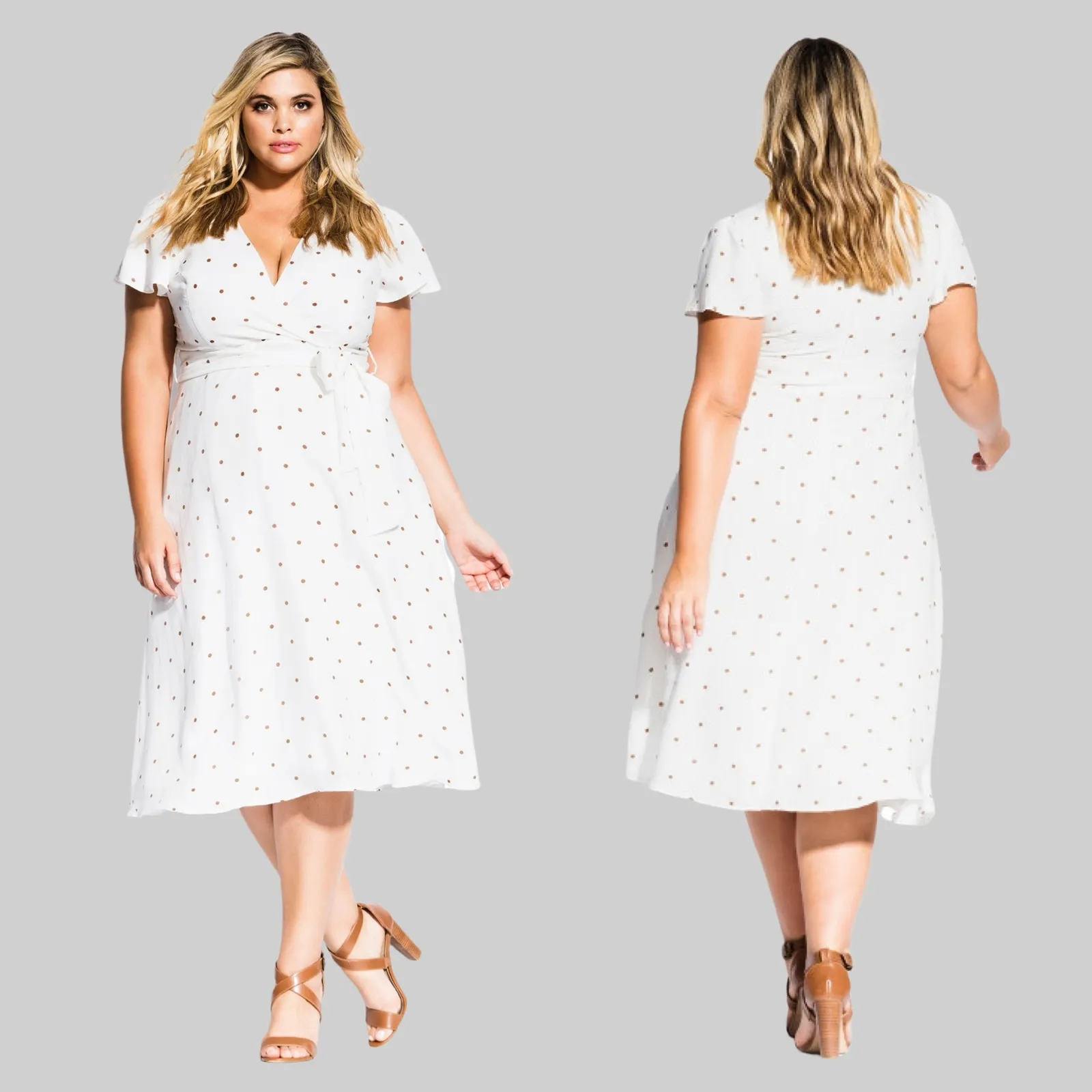City Chic Polka Dot Sweet Doll Dress White Toffee Size S/ 16 - Image 2