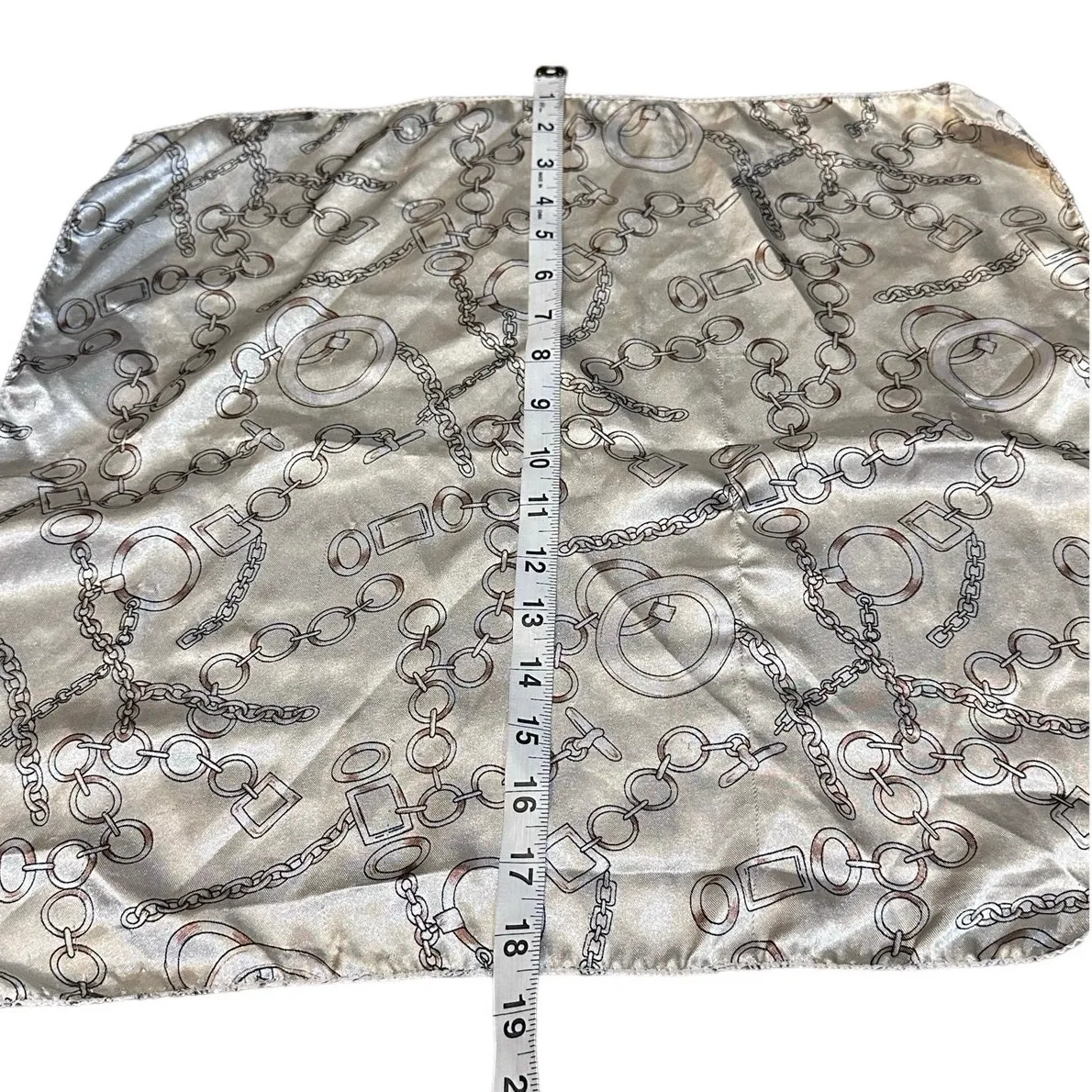 Vintage Satin Neckerchief or handbag Scarf, Paris Chains Gold & Cream Summer - Image 5