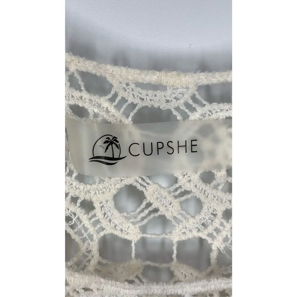 Cupshe  Women's Sleeveless Fringe Open Knit Crochet Tank Top White Size Medium - Image 2