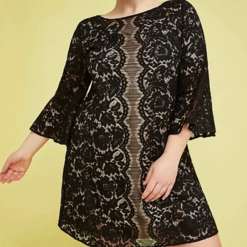 Lane Bryant Black Lace Trumpet Sleeve Shift Dress Sz.20W - Image 4