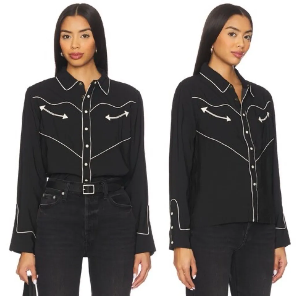 The Great Western Shirt Black Cream Piped Pearl Snap Size 0 - Image 2