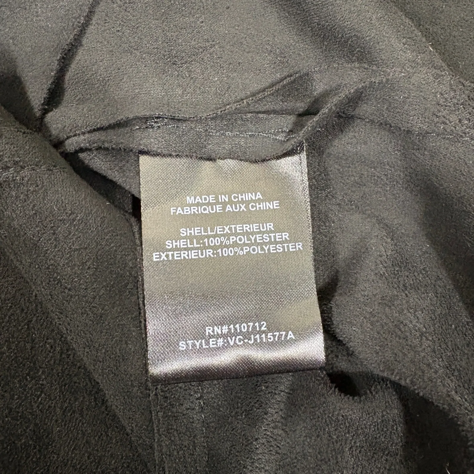 Vigoss Black Faux Suede Moto Jacket Waterfall Drape Asymmetrical Zip Size Small - Image 5