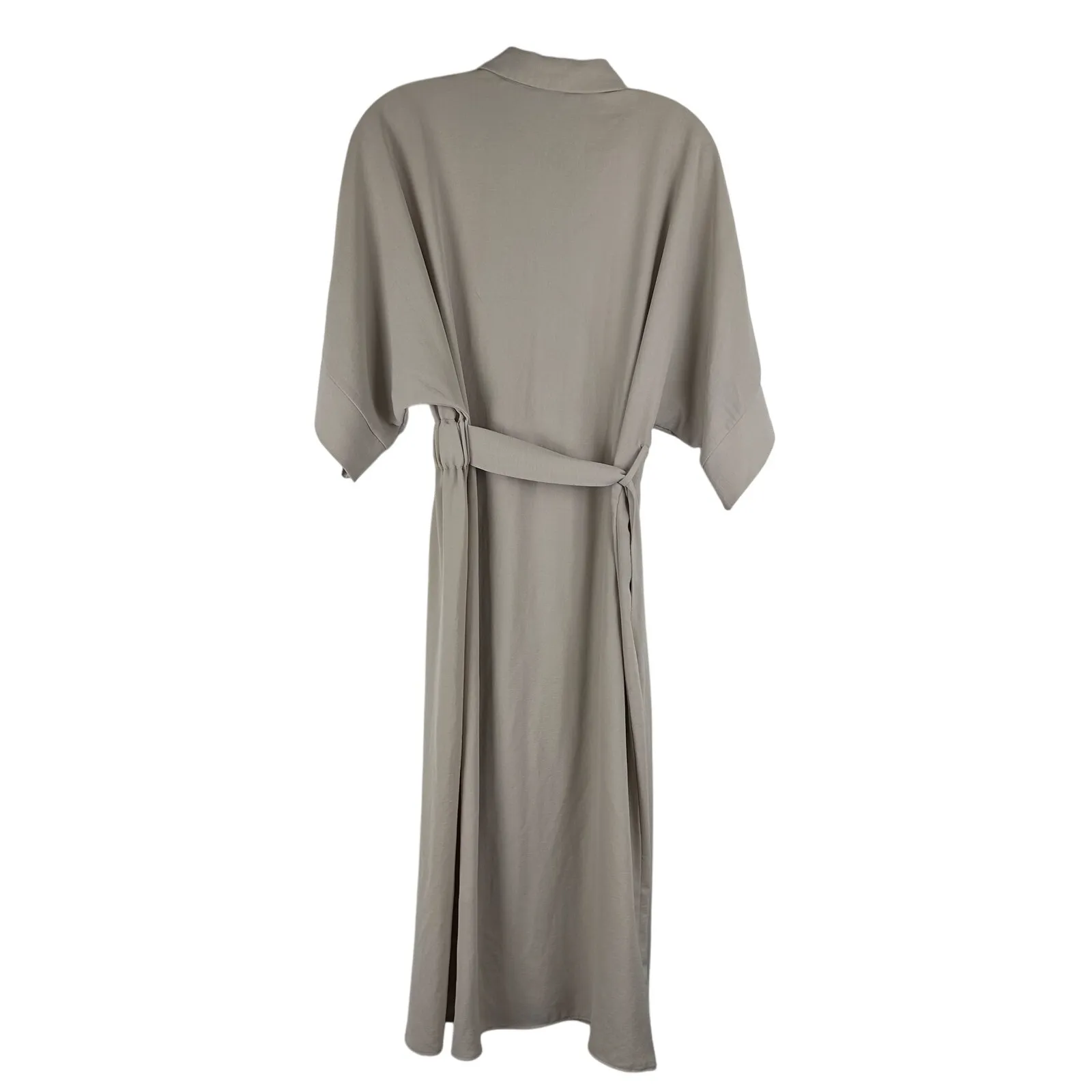 Zara Belted Shirt Dress Size Small Tan Short Dolman Sleeve Ruched Side Waist - Image 2