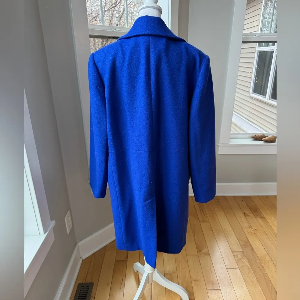 Vintage Larry Levine Classics Cobalt Blue 100% Wool Car Coat Dress Coat Sz 14 - Image 3