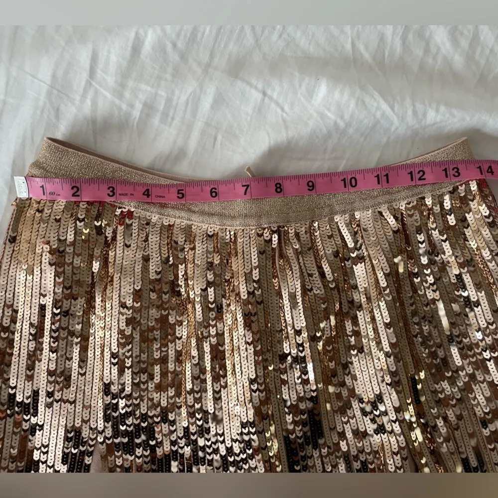 ANTHROPOLOGIE Bea Rose Gold Sequined Party Mini Skirt Pleated Barbiecore Size 2 - Image 11