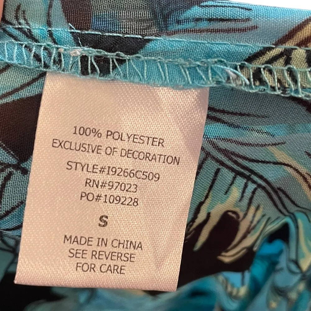 Miken Swim Blue Boho Hippie Tropical Feather Sheer Kaftan Swim Dress Coverup - Image 6