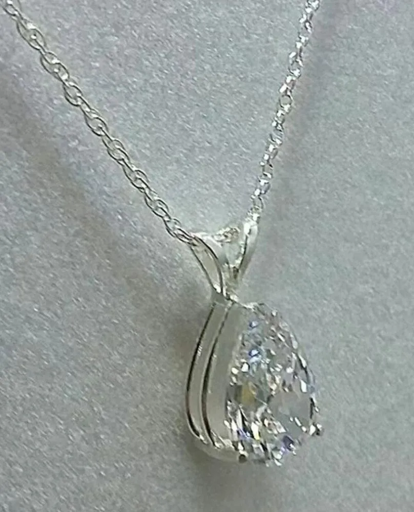 925 Silver Plated Teardrop Gemstone Zircon Pendant Necklace Silver - Image 5