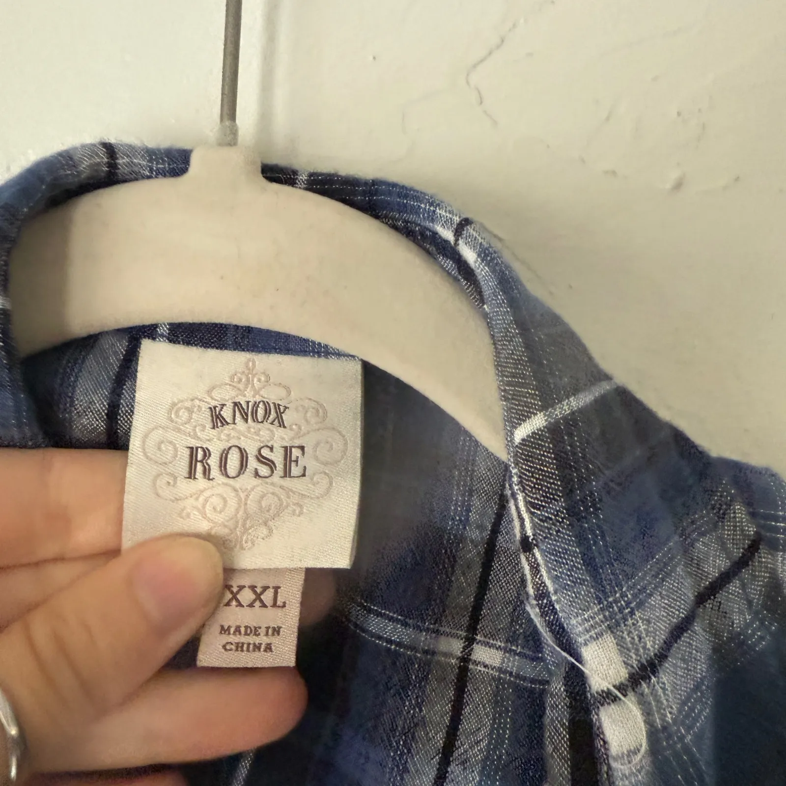 Knox Rose Womens Blue Plaid Embroidered Button Shirt XXL Boho Peasant Lumberjane - Image 4