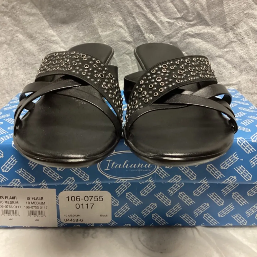 Italiana IS Flaiir Black Silver Embellished Wedge Sandals * Size 10 - Image 9