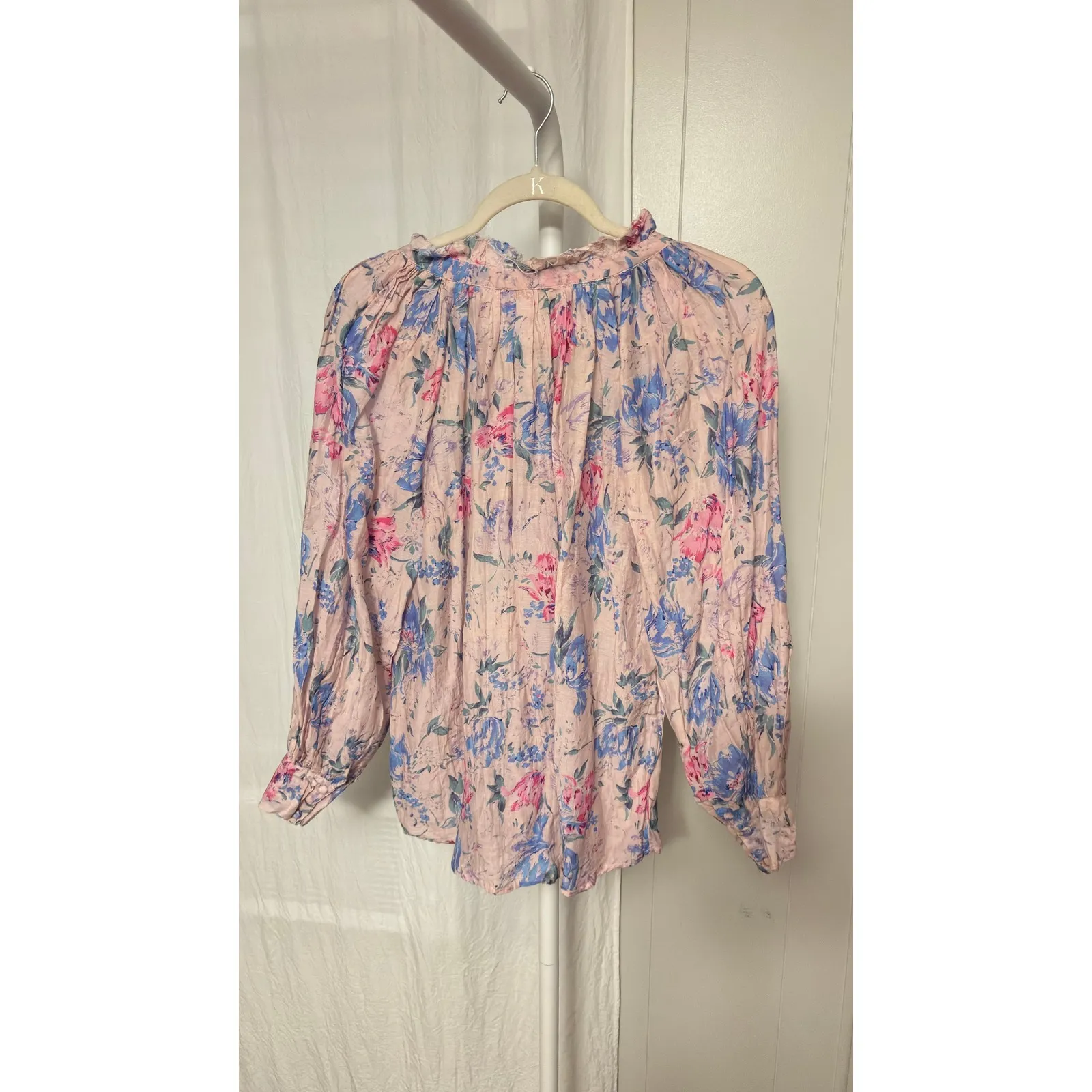 $295 LoveShackFancy Willow Floral Print Boho Ruffle Neck Tie Blouse Size M - Image 8