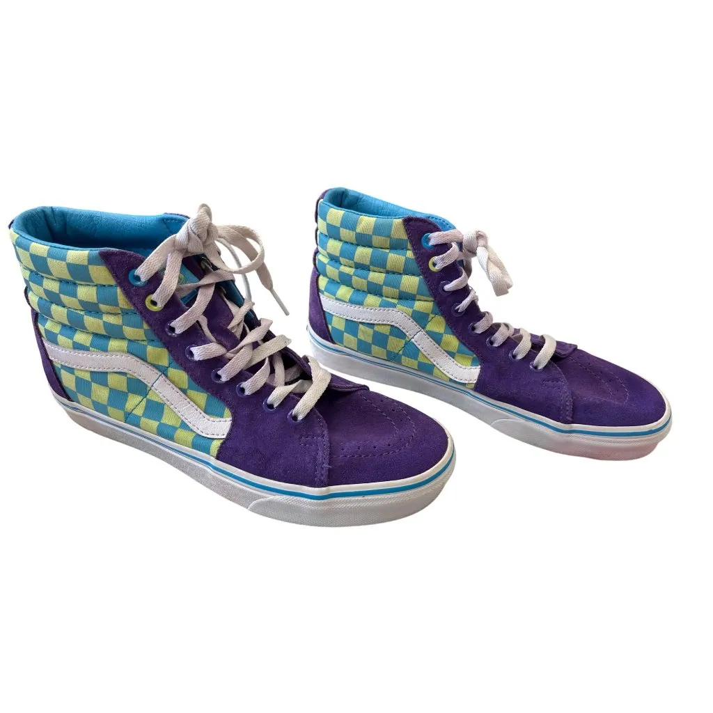 Vans unisex Sk8 Hi Purple Green Checkerboard Sneaker Sz 9 SKU 8997 - Image 4