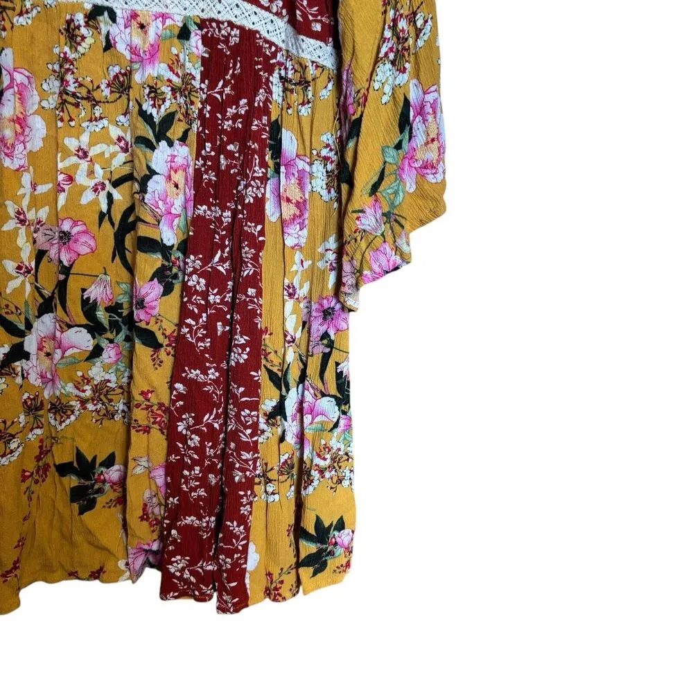 UMGEE Tunic Top Womens Blouse Medium Mix Floral Print Boho Gauze Balloon Sleeves - Image 5
