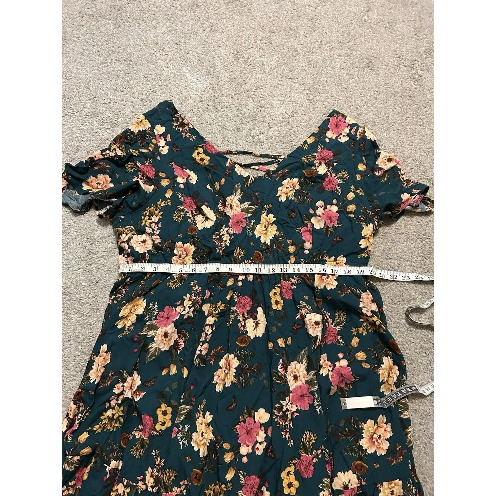 Torrid 2 Dress Real Green Floral Challis‎ Tiered Skater Corset Back Plus Strappy - Image 7