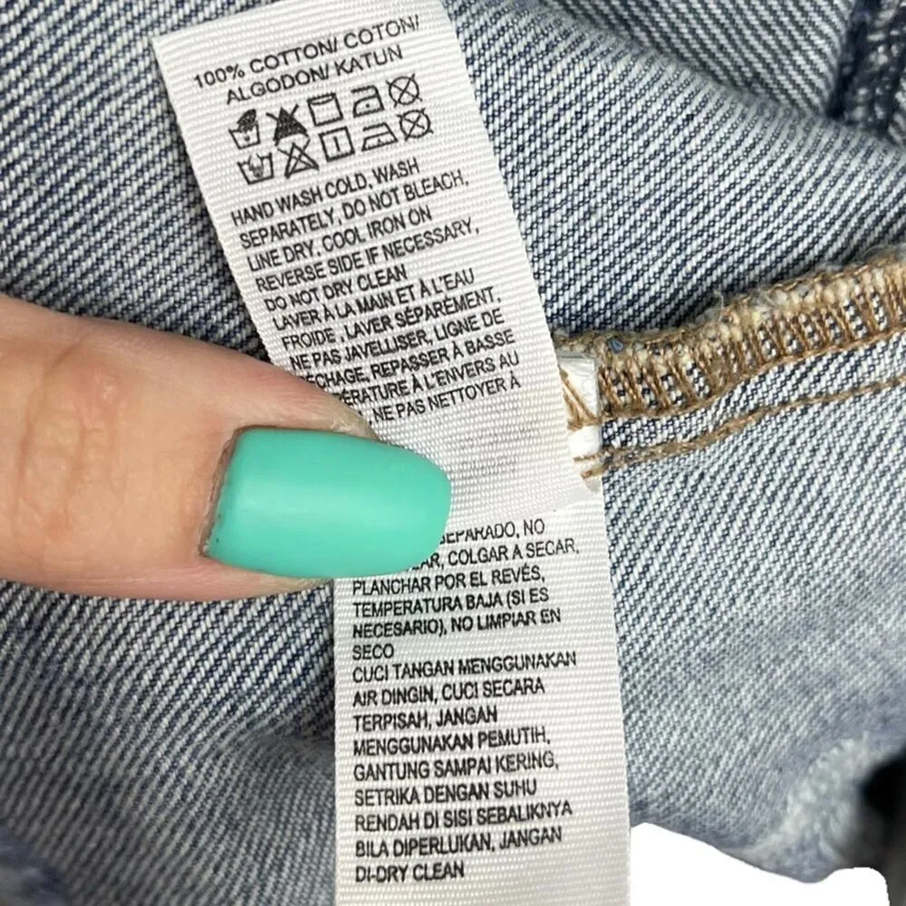 LUCKY BRAND Remade Distressed Denim Waisted Trucker Jacket Raw Frayed Hem XS - Image 12