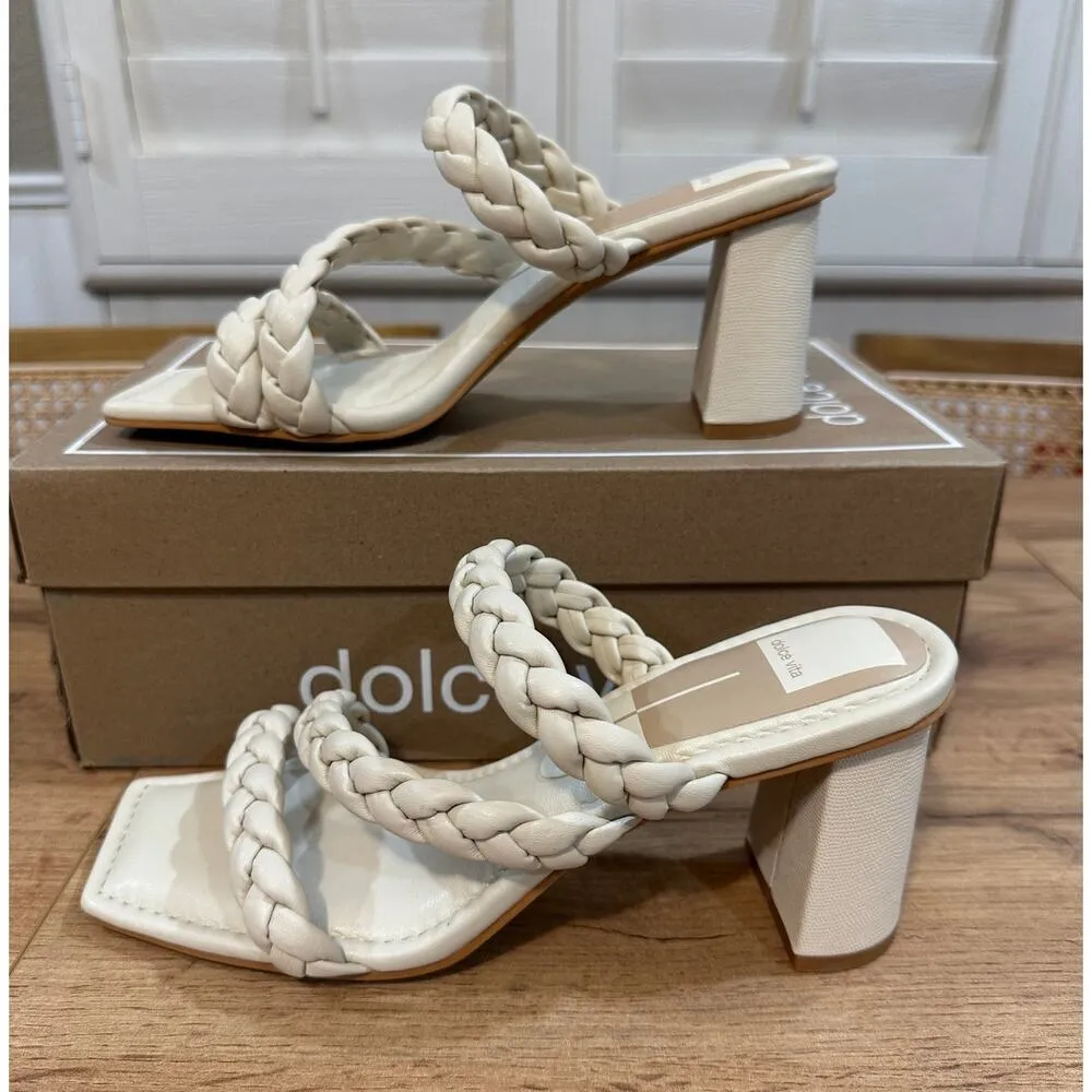Dolce Vita Pang Heeled Sandals Ivory Stella Size 8 NIB Braided Slip On Strappy White - Image 3