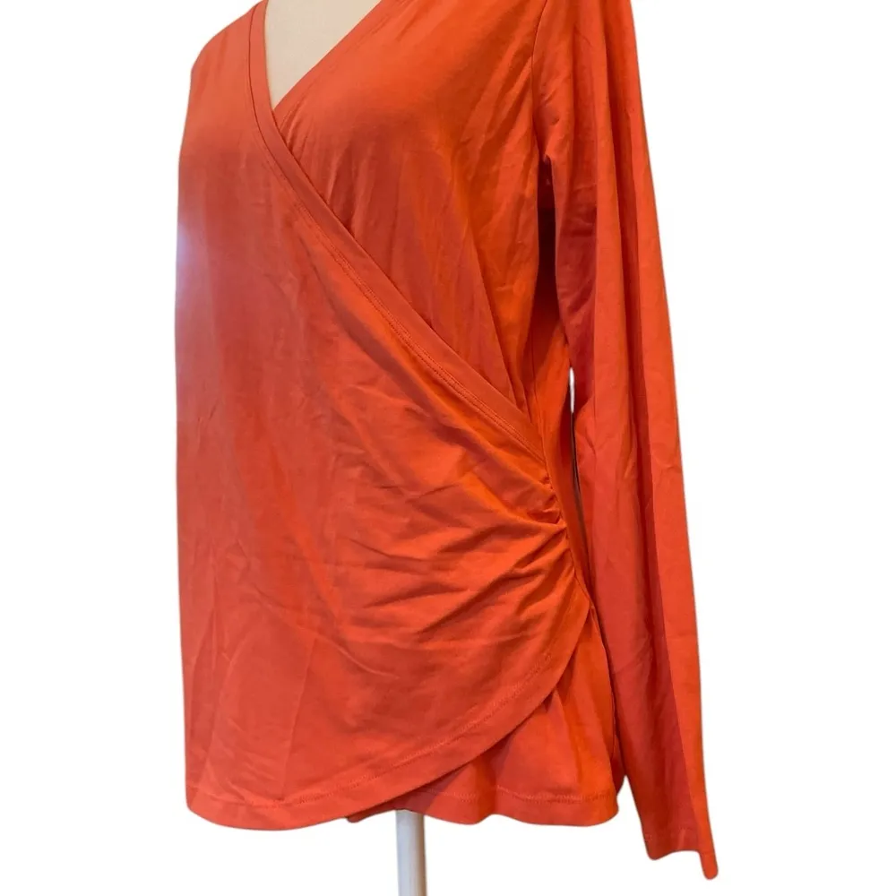 LL Bean Supima Cotton Long Sleeve Top Draped Open Neck Wrap Shirt Womens Medium - Image 3