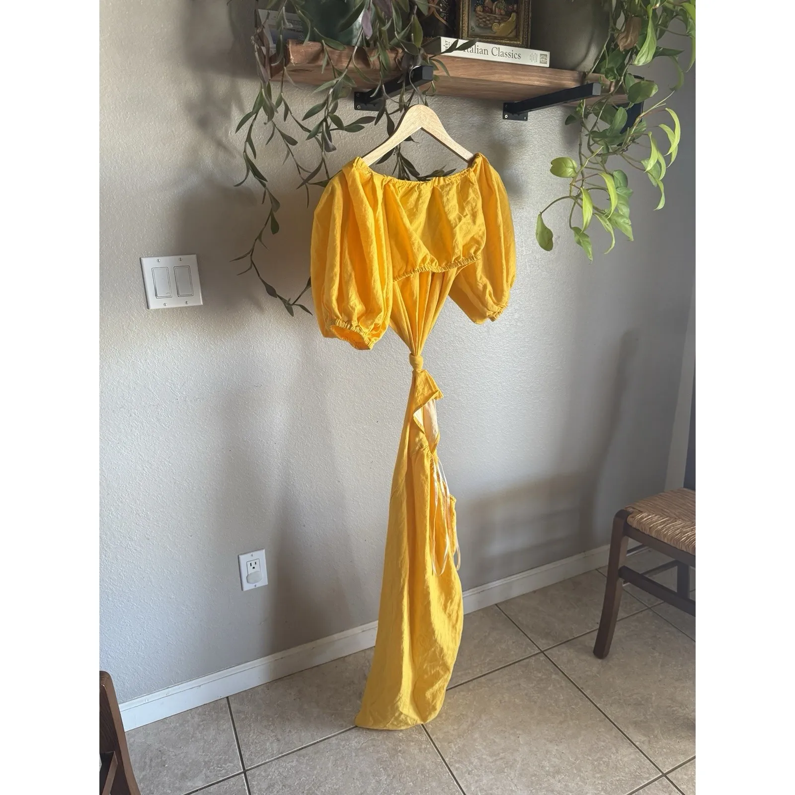 NEW Farm Rio Puff-Sleeve Knotted‎ Maxi Dress Yellow Size Small - Image 4