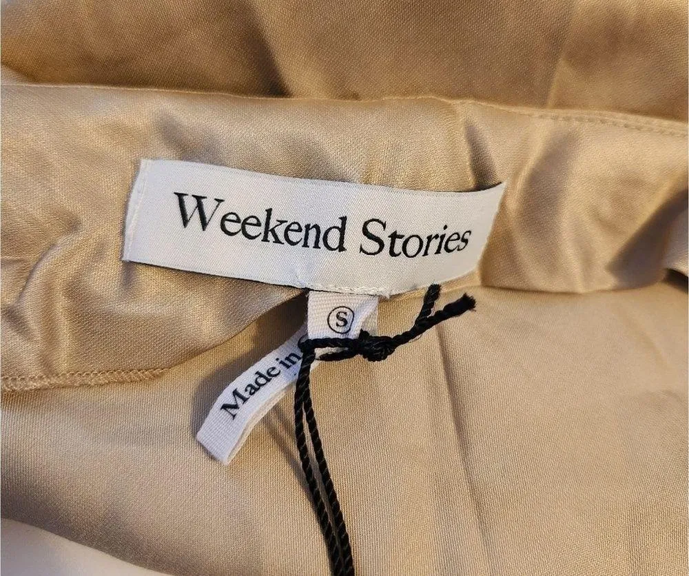 Weekend Stories Gabrielle Midi Dress Small In Champagne Satin NWT Sleeveless - Image 11