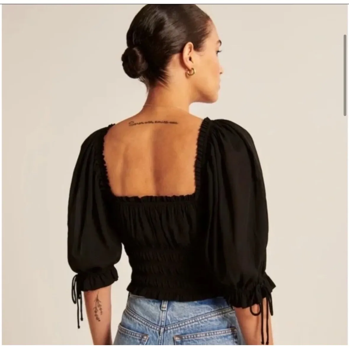 Abercrombie Brown Stringy Ruched Milkmaid Puff Sleeve Cropped Blouse - Image 8