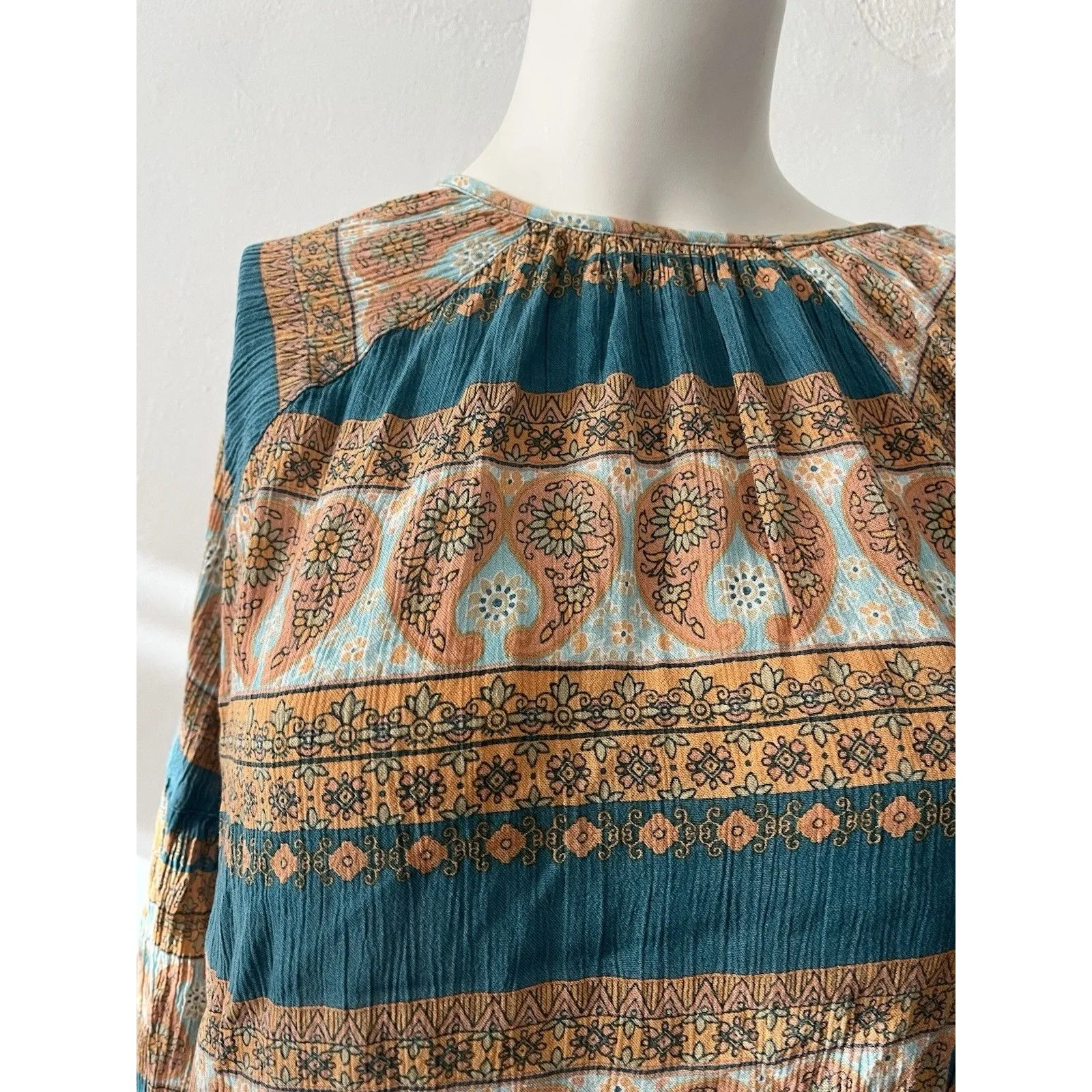 Dharma Floral Farm Rustic Fairy Peasant Top Size m/L Boho Whimsical Orange Green Size M - Image 3