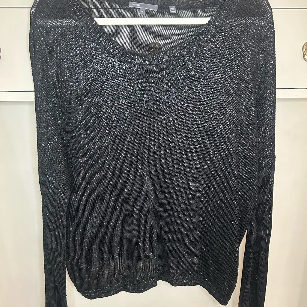 Vince Black Metallic Shimmer Knit Sweater Size Medium - Image 4