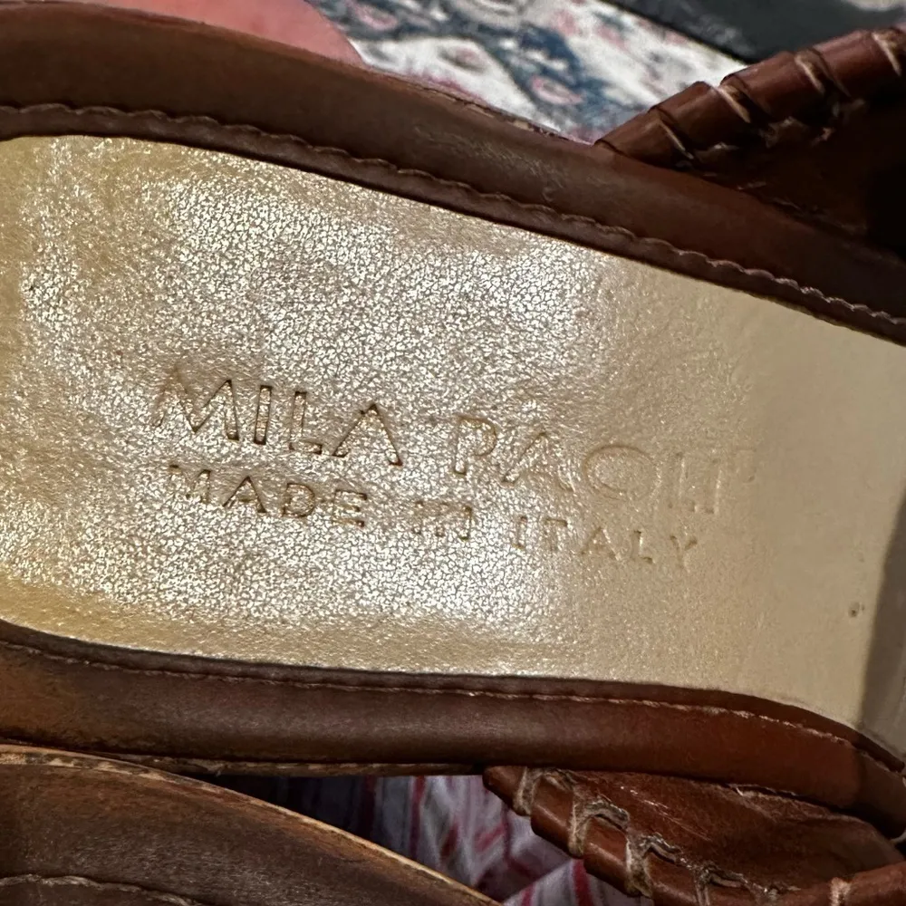 MILA PAOLI LEATHER WEDGE PLATFORM WHIPSTITCH NAVAJO TAN SANDAL SHOES 7.5 - Image 8