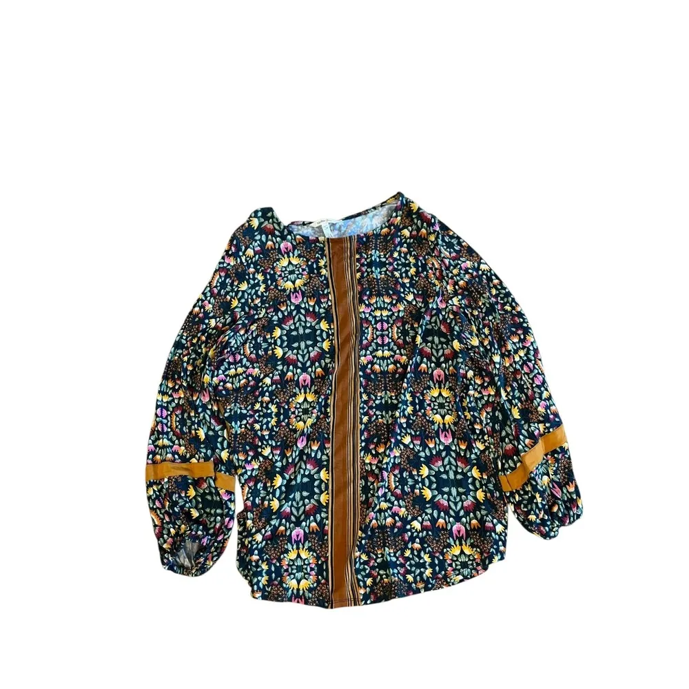 Matilda Jane Floral Blouse Brown Trim‎ Long Sleeve Top Bohemian S - Image 2