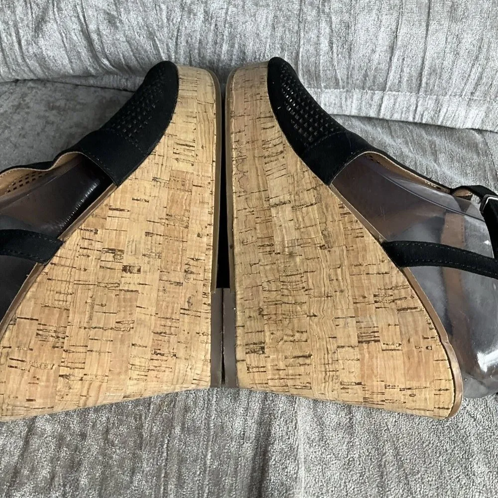 Franco Sarto Heels Womens 11 M Perforated Strappy Slingback Black Wedge Sandals - Image 6