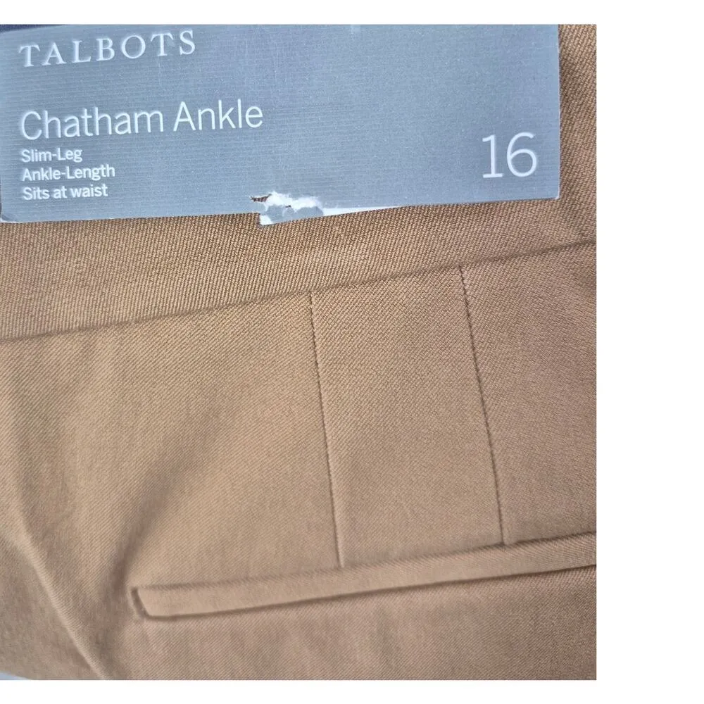NWT $99 Talbots Camel Chatham Slim Leg Ankle Length Pant Sz16 Stretch Cotton - Image 6