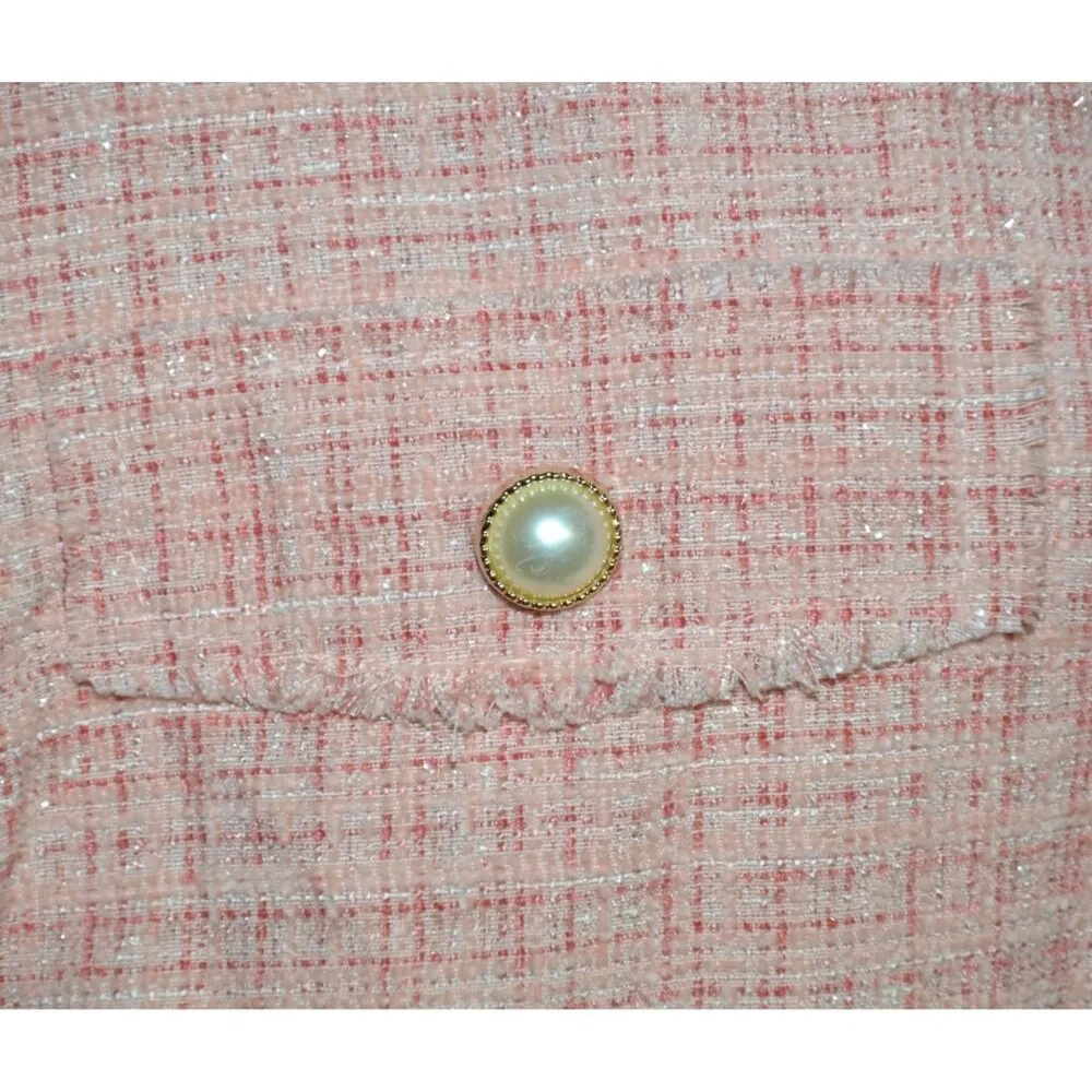 Andree By Unit Ladies Metallic Pink Tweed Shacket Button Front Jacket M Pockets - Image 6