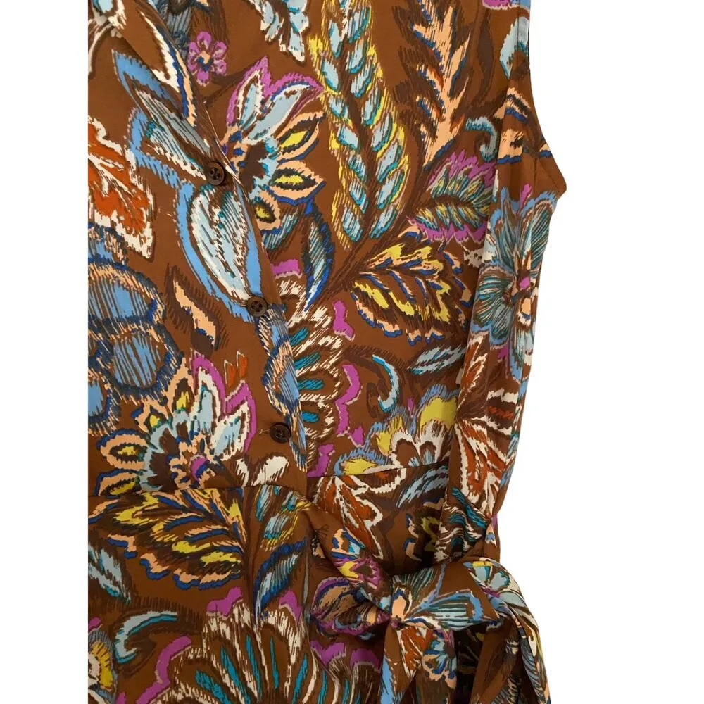 Drew Brown Paisley Floral Collared Wrap Dress Purple Yellow Mini Career Small - Image 4