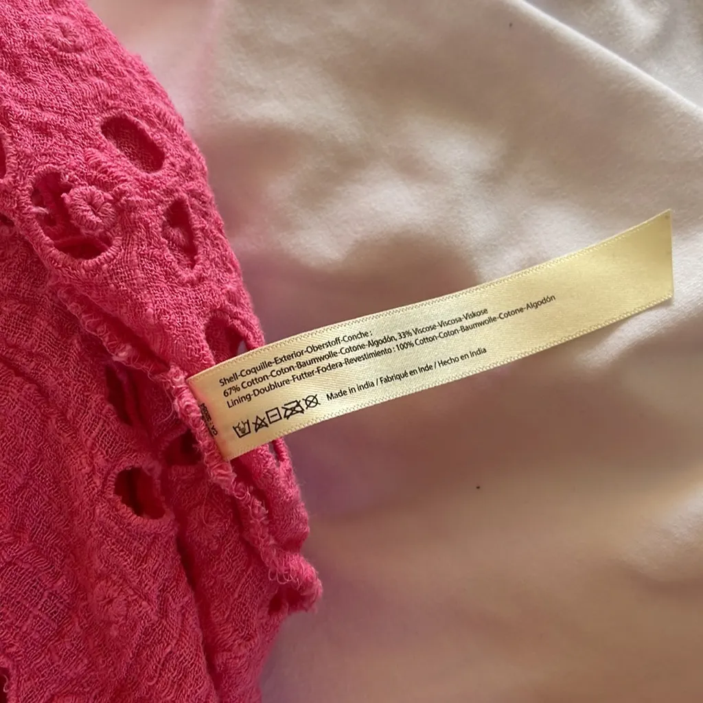 Free People One Perla Eyelet Lace Off-shoulder Barbie Hot Pink Crop Top XL - Image 6