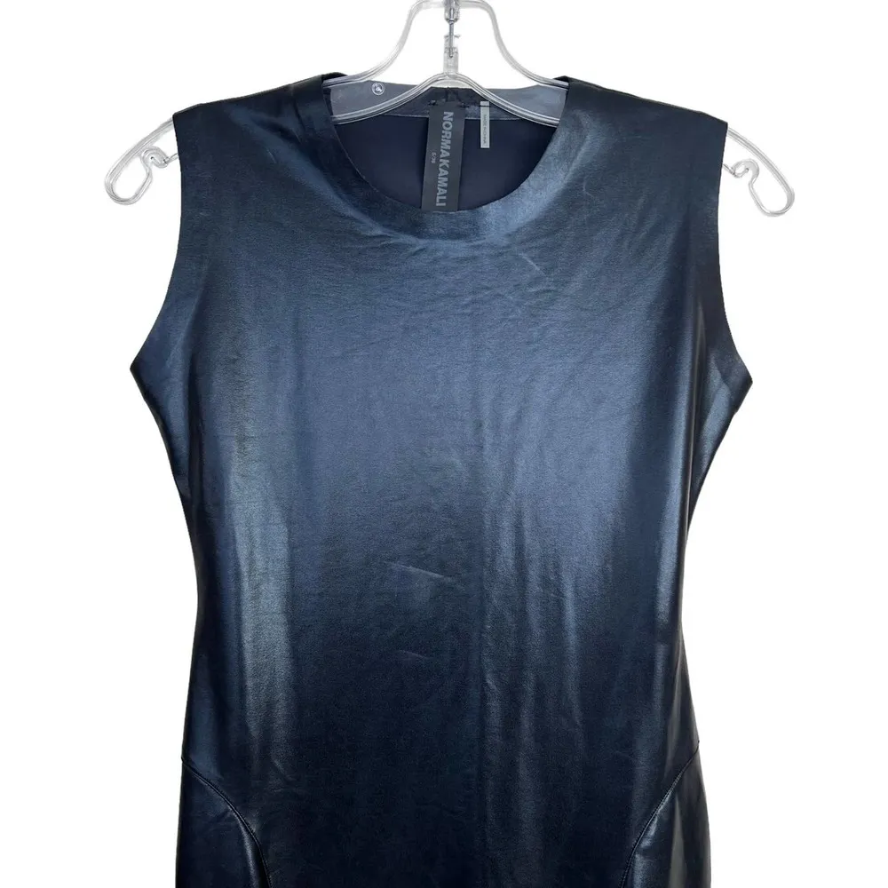 Norma Kamali Black Foil Sleeveless Fishtail Midi Dress Sz S - Image 3