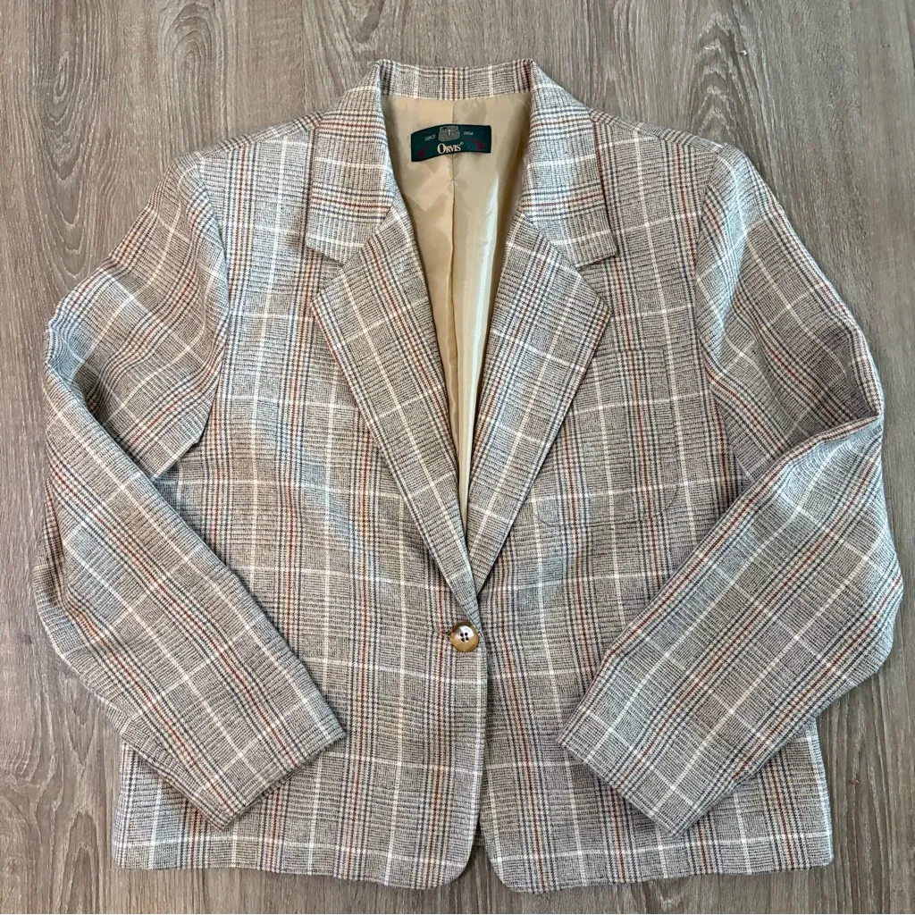 Vintage Orvis Glen Plaid Blazer Women’s Medium | Tan Brown Check Jacket - Image 4