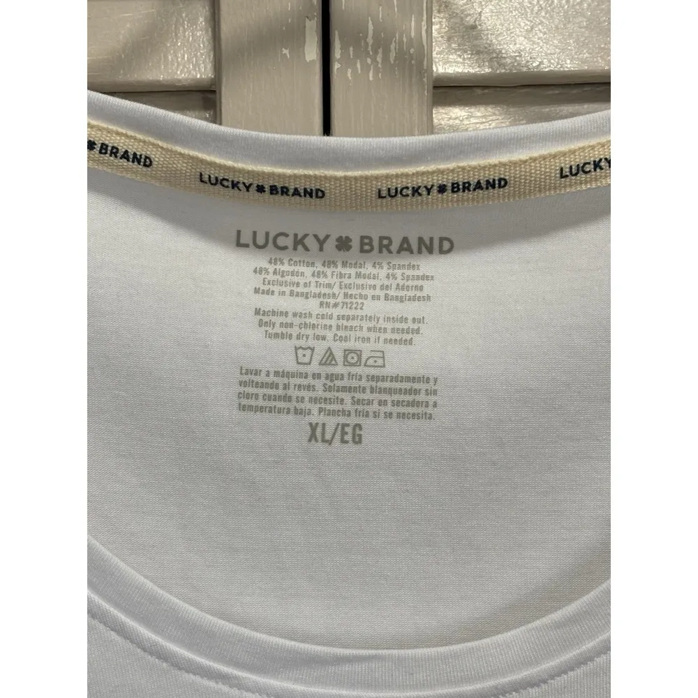 Lucky Brand White Round Neck Long Sleeve Top Size‎ XL Soft Logo - Image 2
