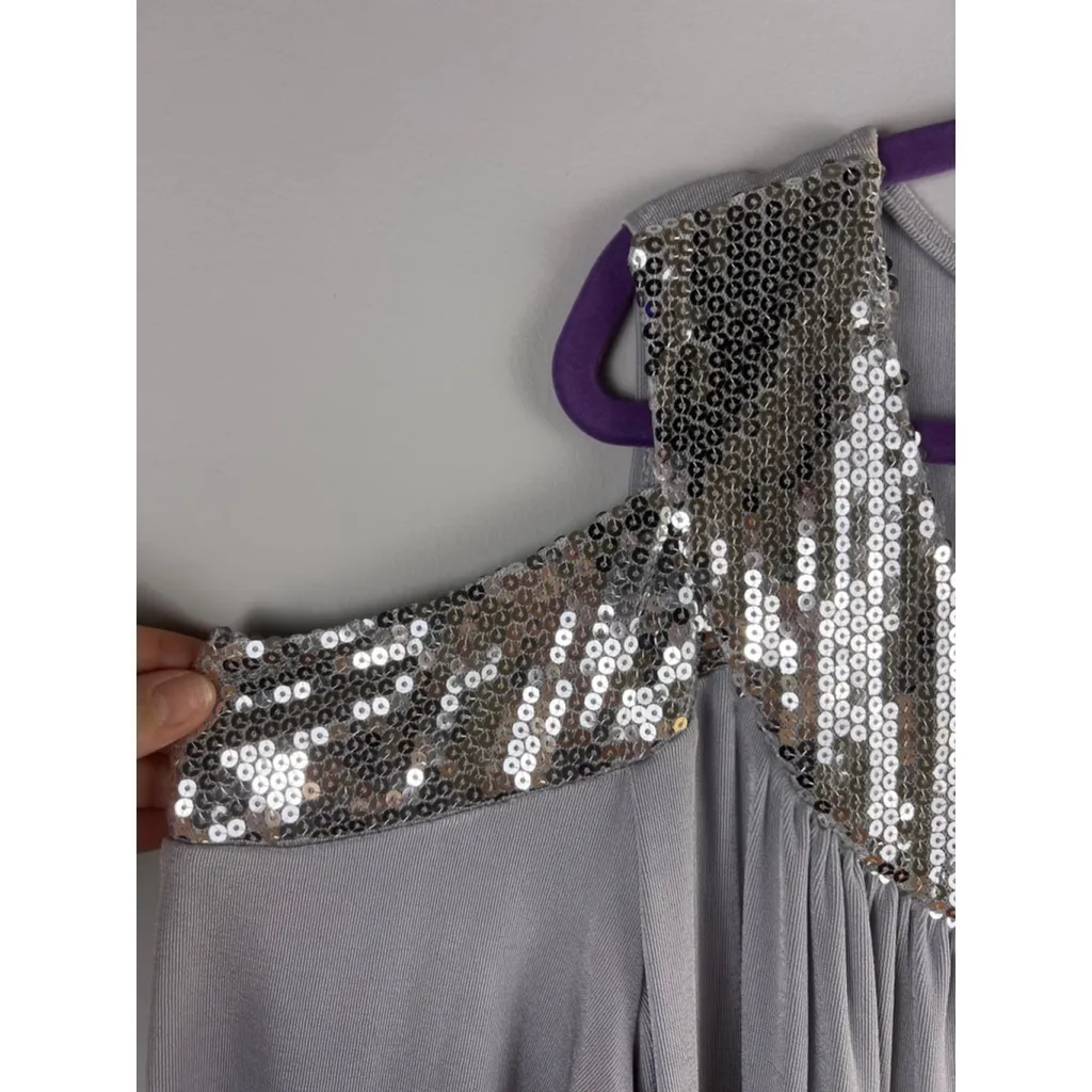 Slinky Brand  1X Silver Cold Shoulder Sequin Tunic Top Stretch Knit NWT - Image 3