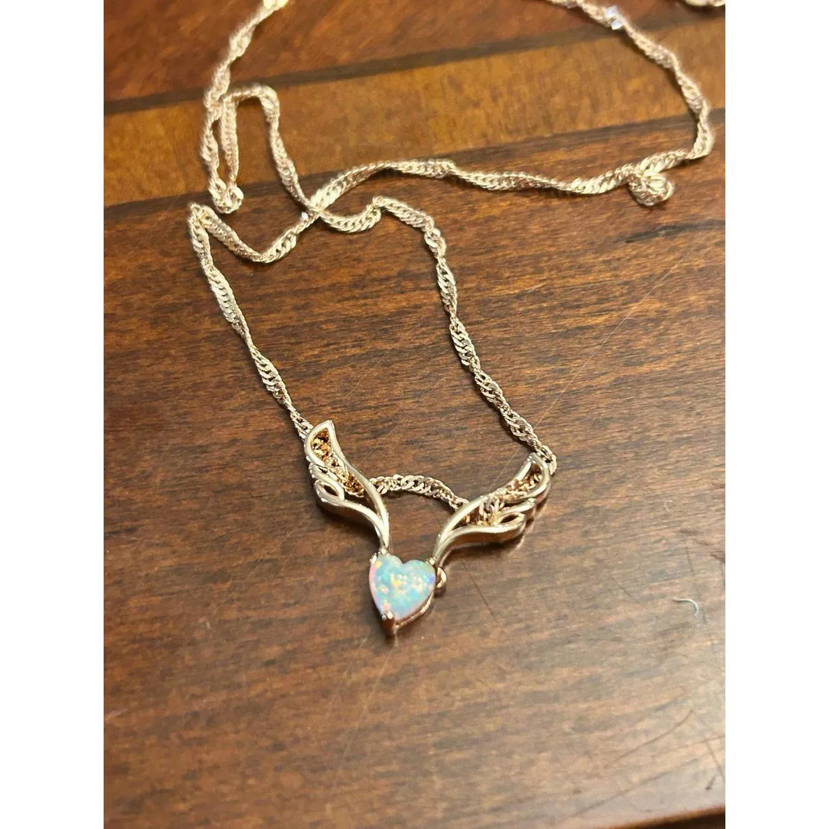 Fire opal 18k rose gold plated guardian angel pendant necklace 16 inch h63 - Image 3