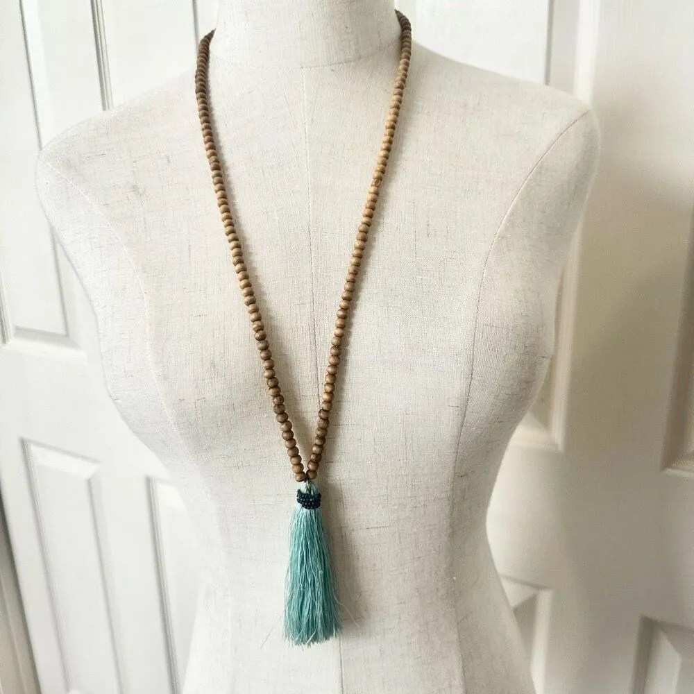 J.Crew wood bead blue tassel necklace - Image 2