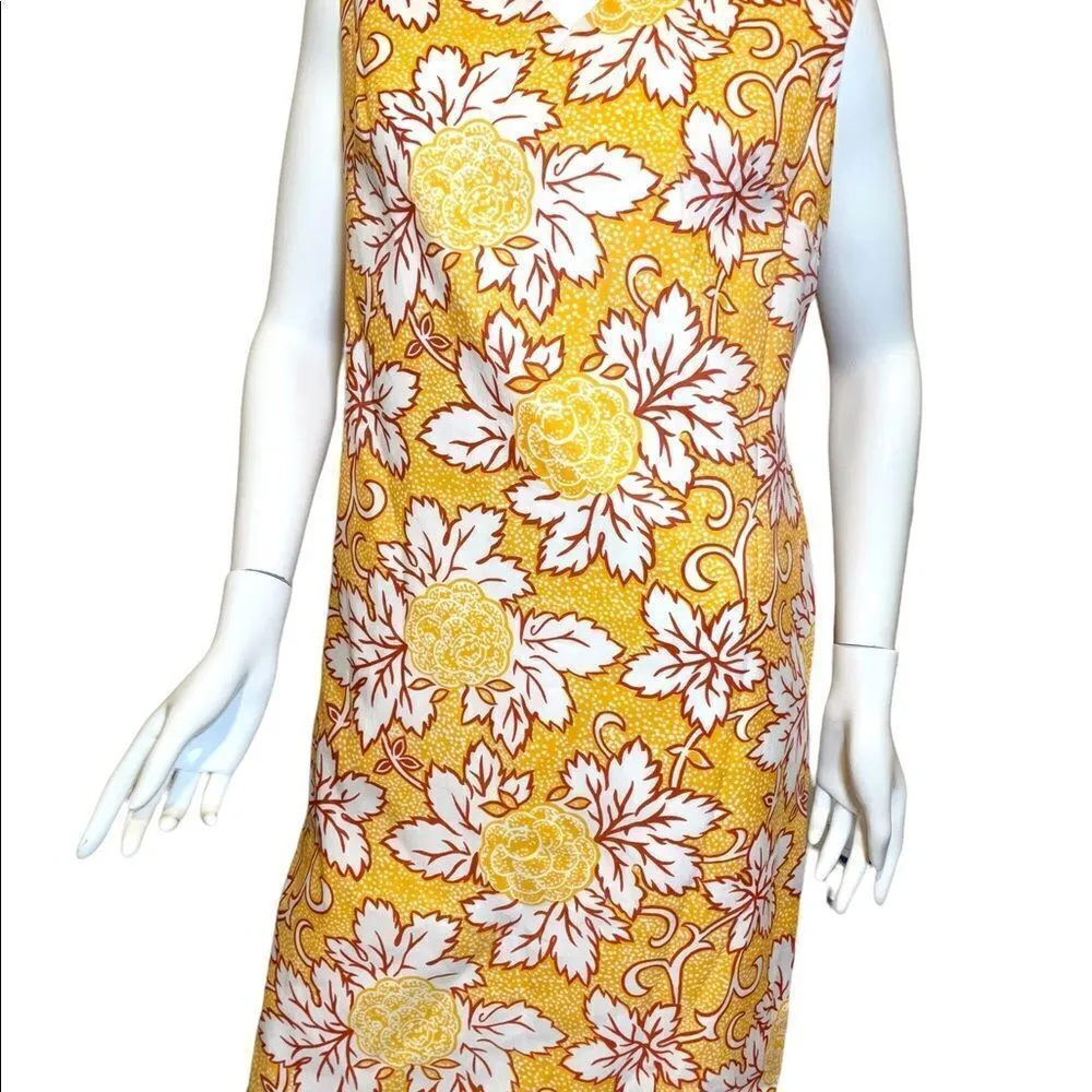 Vintage 70s Floral V Neckline Shift Dress Yellow Medium Women, Vintage Clothes - Image 8