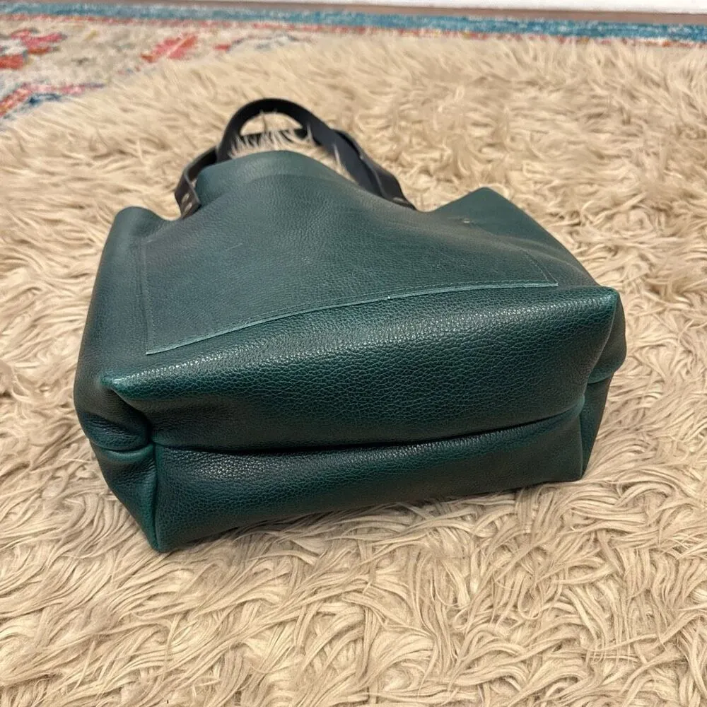 Portland Leather Goods Forest Green Pebbled Tote Bag with black handles NEW Green - Image 6