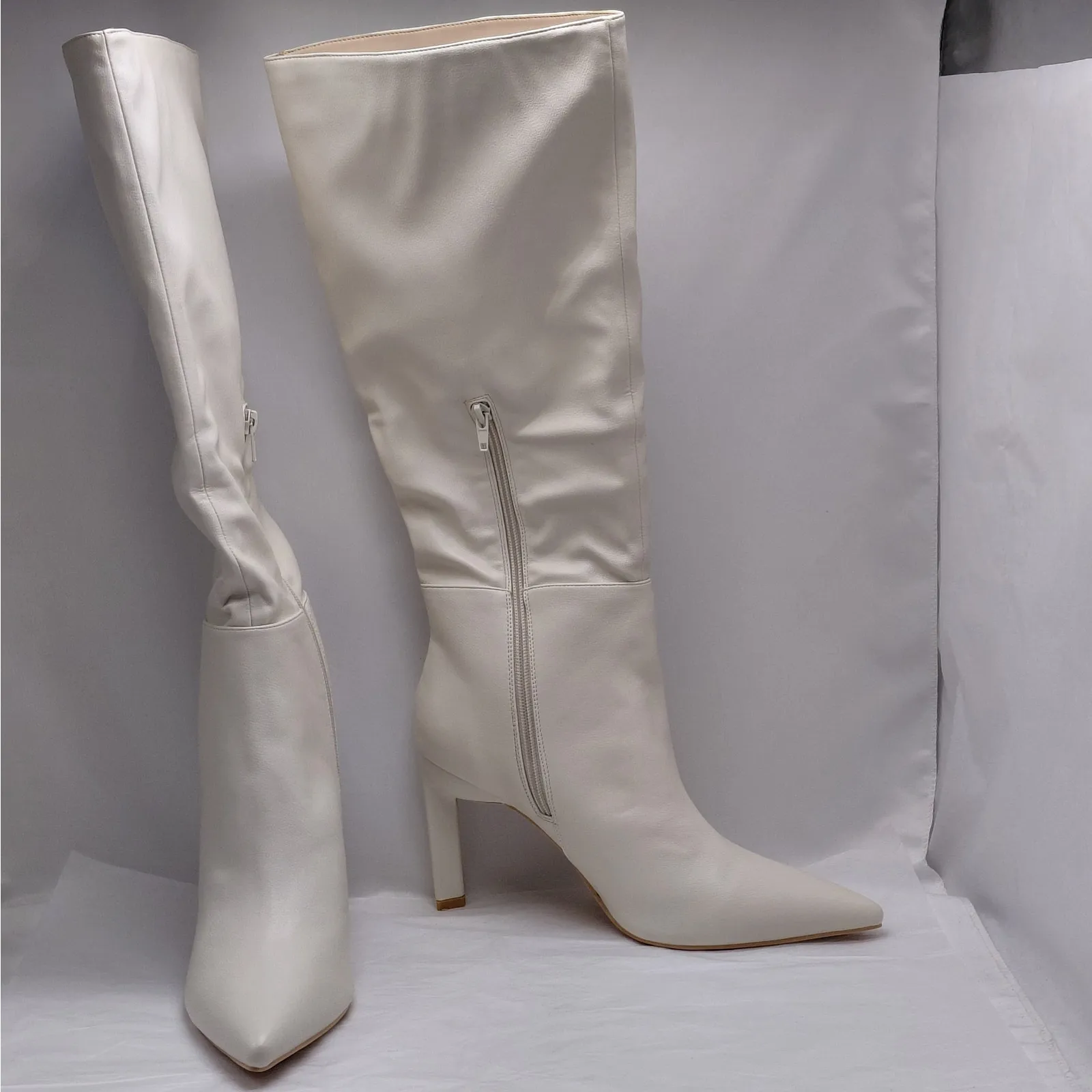 Lulus Womens Size 11 Ivory Olivet Over Knee High Heel Boots Pointed Toe NWT - Image 4