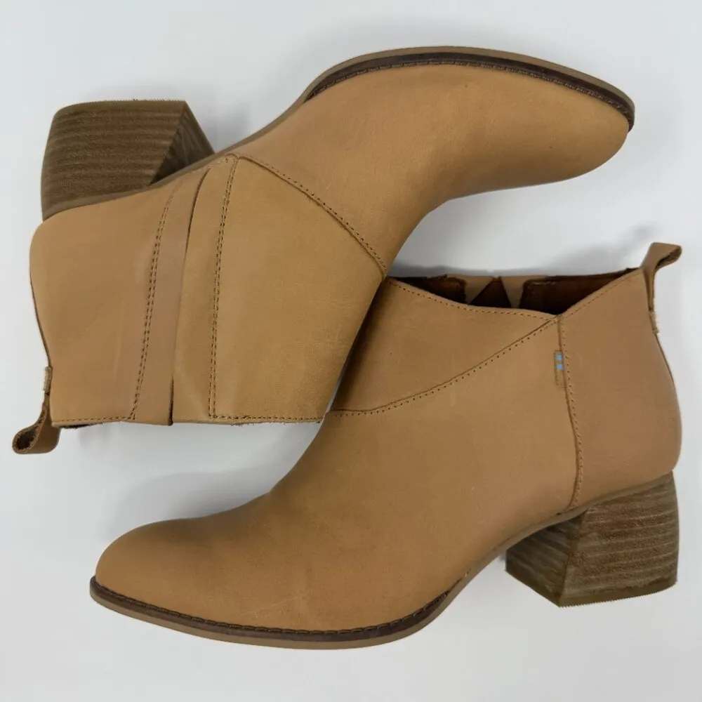 TOMS Leilani Ankle Booties Women's 8.5 Honey Brown Leather Heeled Comfy Block - Image 10
