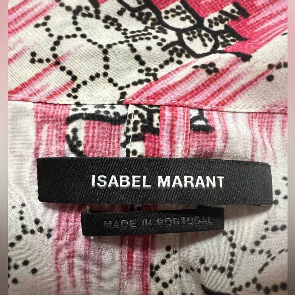 ISABEL MARANT Amba Pink Abstract Art Top Silk Blend Blouse Shirt Size 42 - Image 2