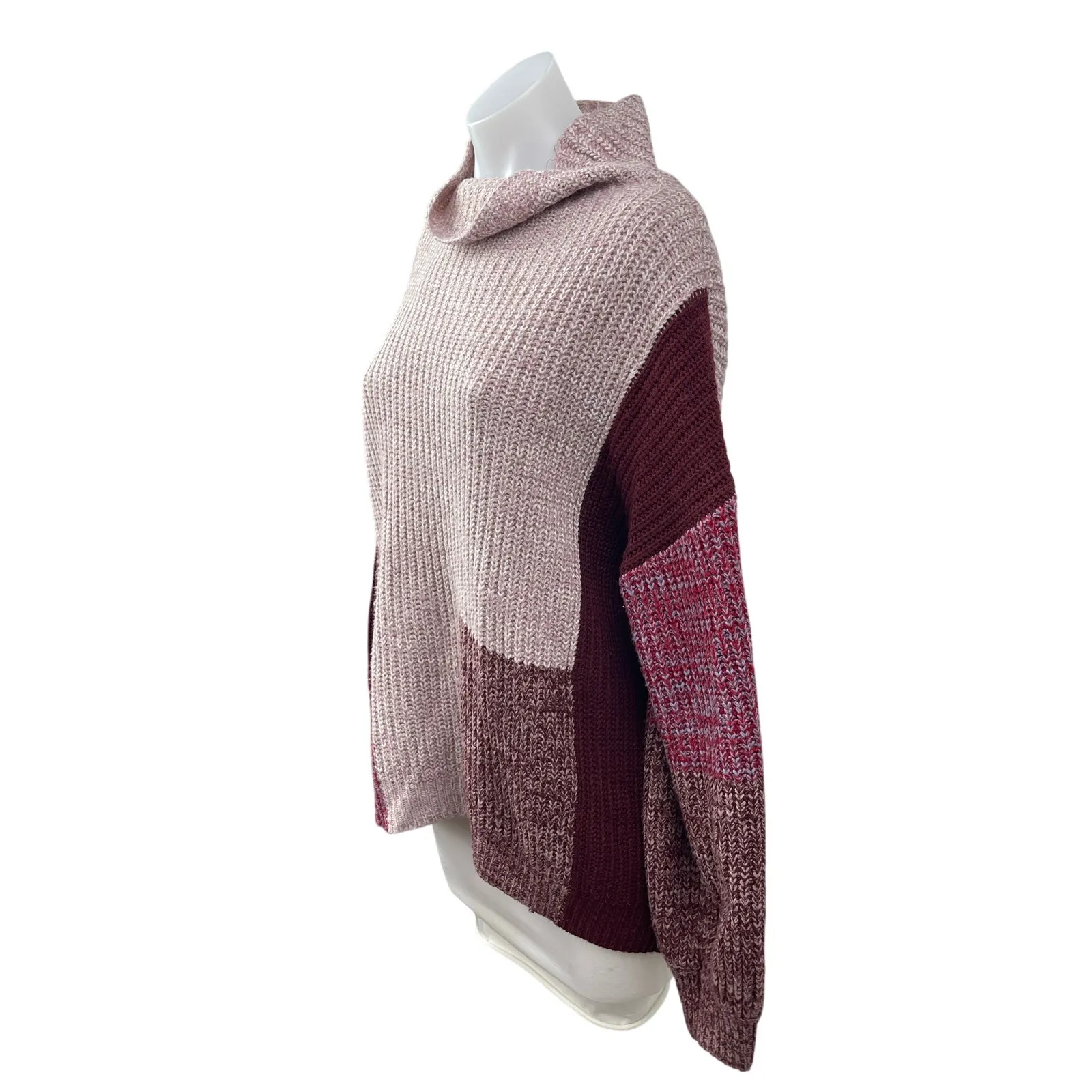 American Rag Cie Women's Pink Colorblock Ribbed Knit Cowl Neck Sweater Top Sz M - Image 3
