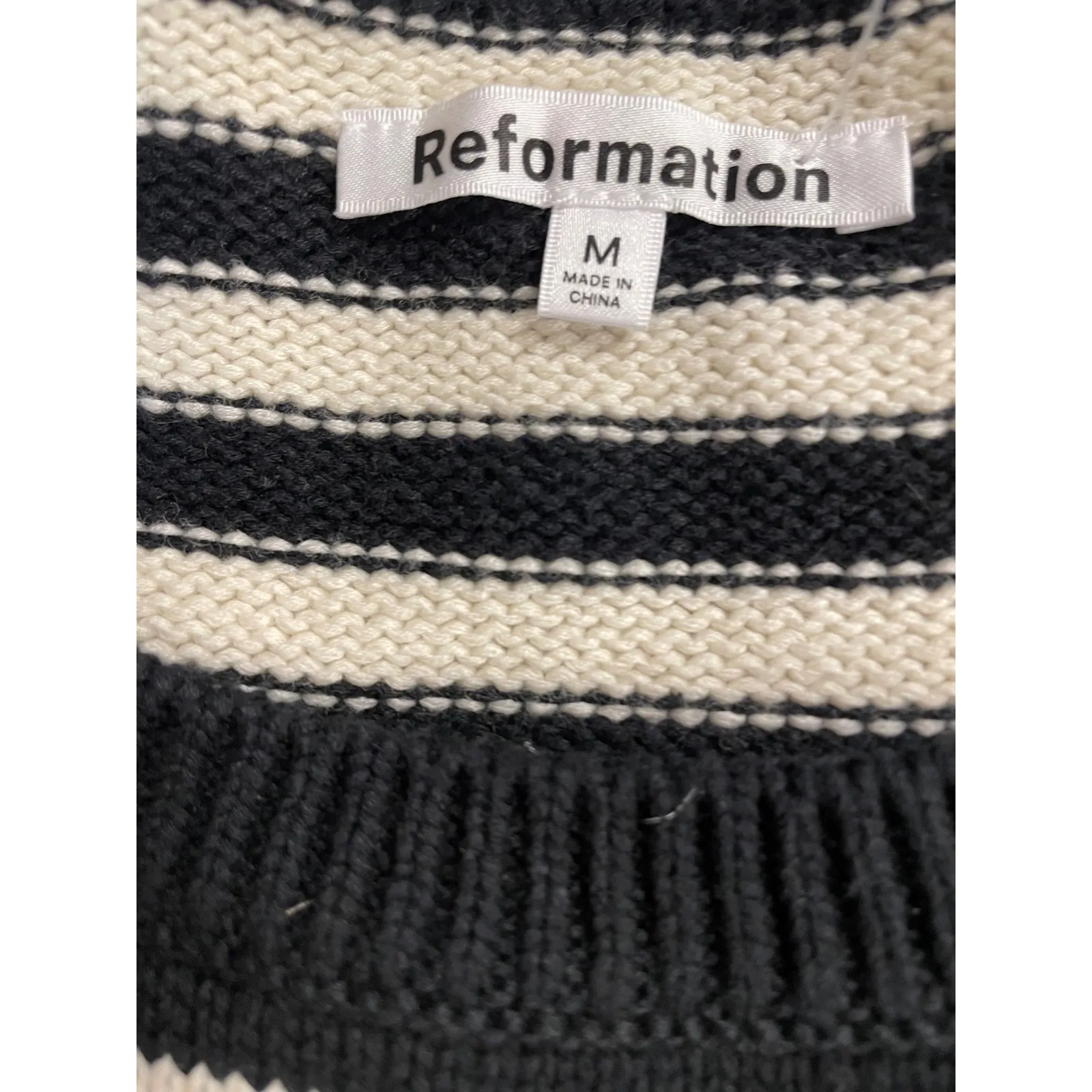 Reformation Striped Sweater Vest Knit Black White Crew Neck Sleeveless Crop M - Image 3