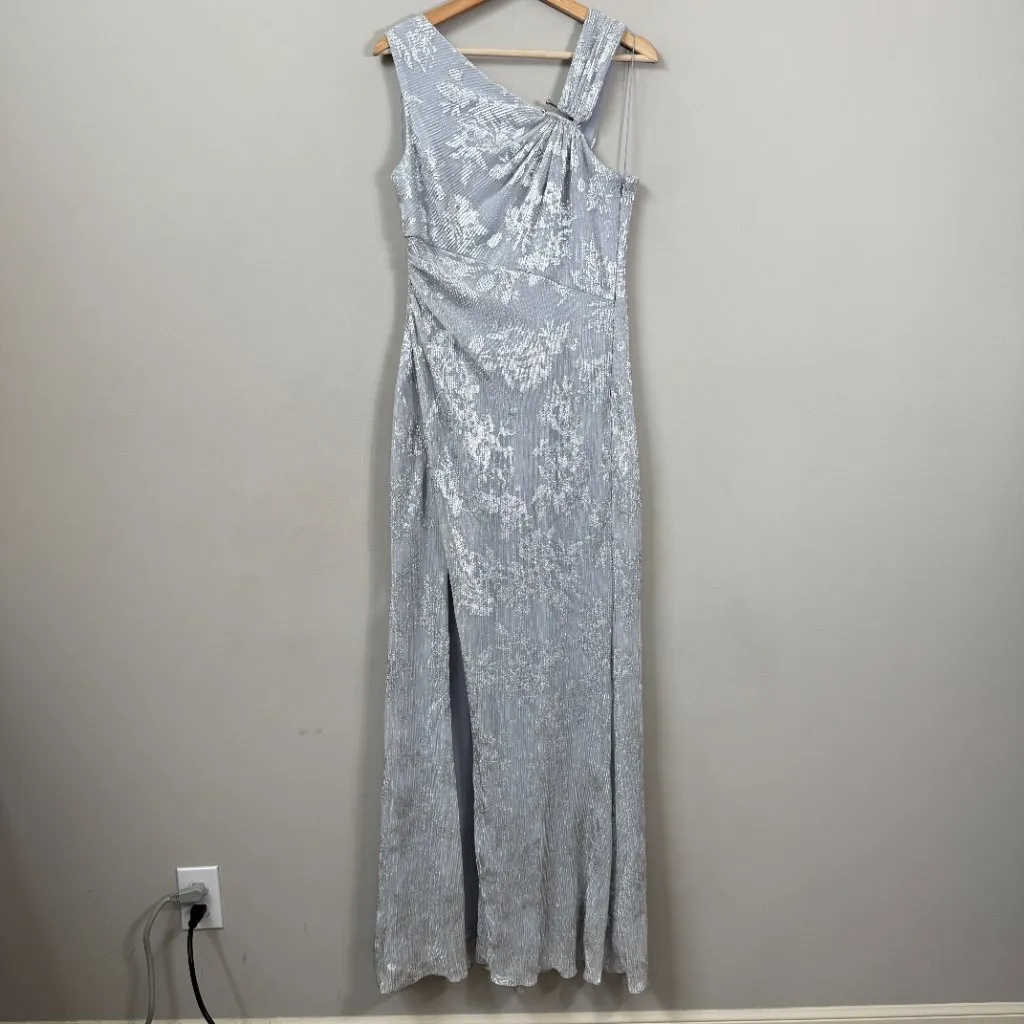Aidan Mattox Adrianna Papell Pleated Foil Mermaid Maxi Gown Women 10 Silver NWOT - Image 6