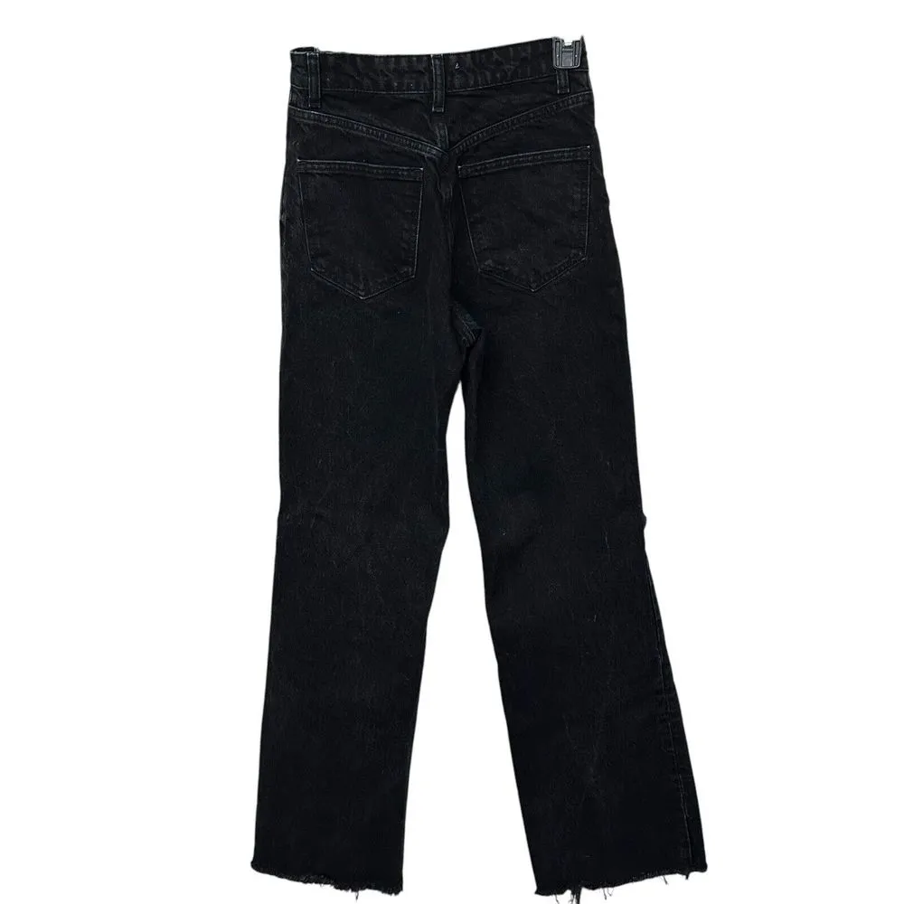 ZARA Black Rigid Denim High Rise Ripped Distressed Wide Leg‎ Full Length Jeans 4 - Image 8