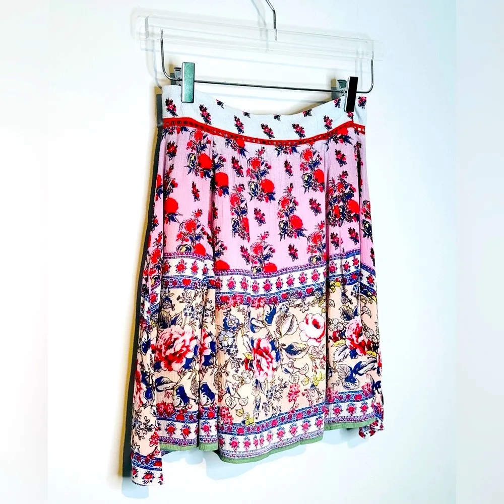 RAGA Red Pink A-Line Button Up Bohemian Mini Skirt Size S - Image 5