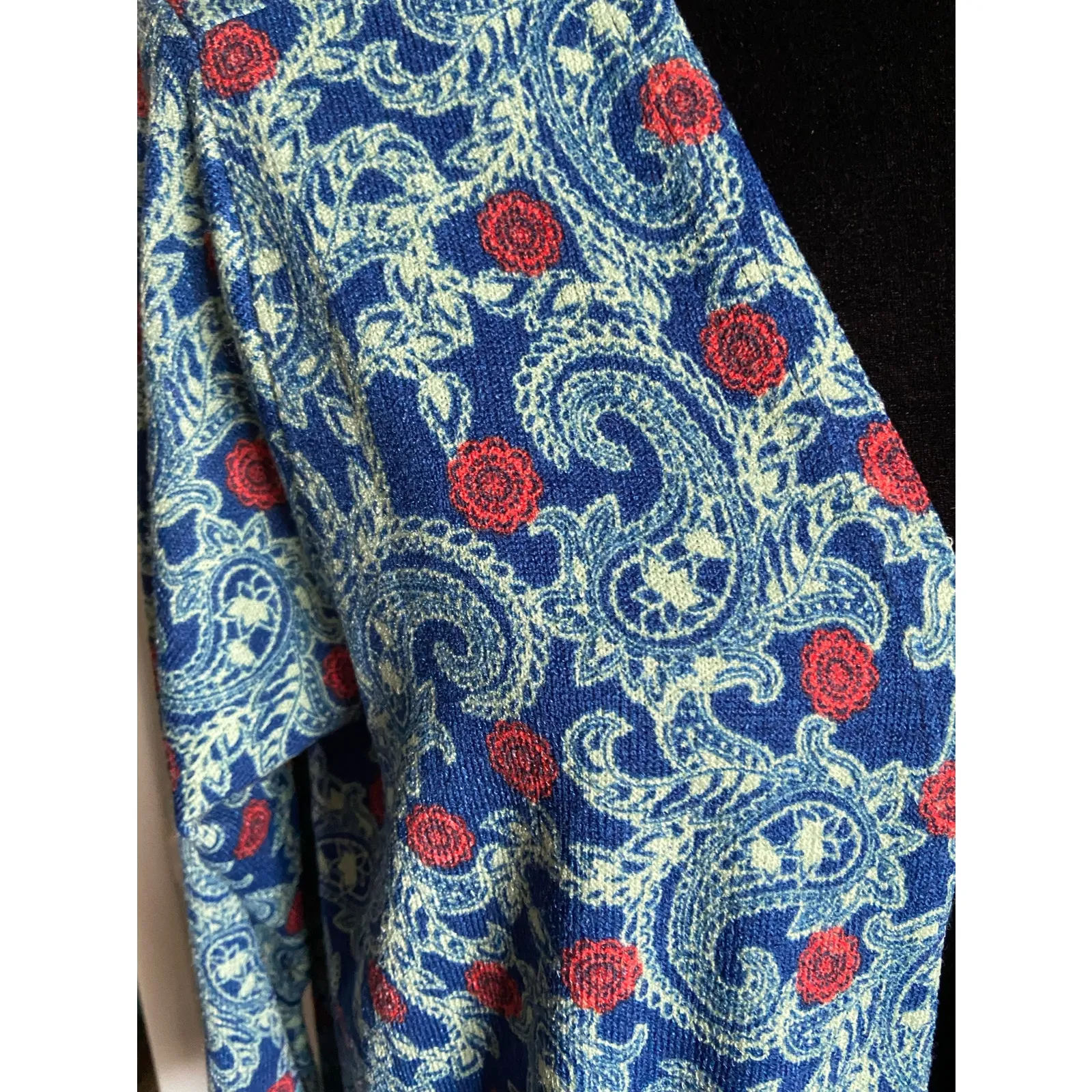 LuLaRoe‎ Womens Duster Size Large Sarah Blue Yellow Orange Paisley Knit Long NEW - Image 5